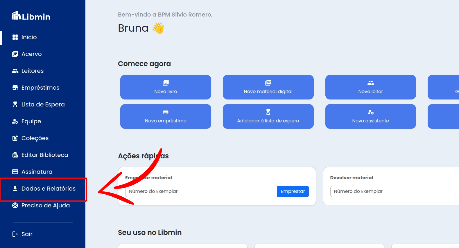 Menu Dados e Relatórios